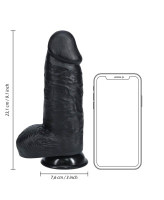 RealRock Grube Dildo z Jądrami i Przyssawką XL - 23 cm - Czarne