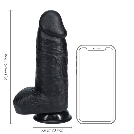 RealRock Grube Dildo z Jądrami i Przyssawką XL - 23 cm - Czarne