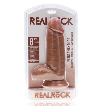RealRock Grube Dildo z Jądrami i Przyssawką XL - 20,3 cm - Cieliste