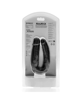 RealRock U Shaped Podwójne Dildo 12,7 cm - Czarne