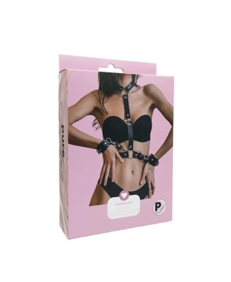 Pure Lust Uma - Uprząż Body z Kajdankami - Czarna
