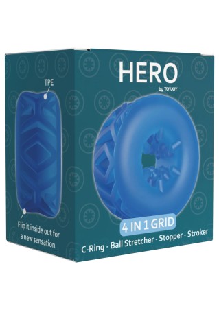 ToyJoy Hero 4-in-1 Ring - Superelastyczny Pierścień na Penisa - Niebieski