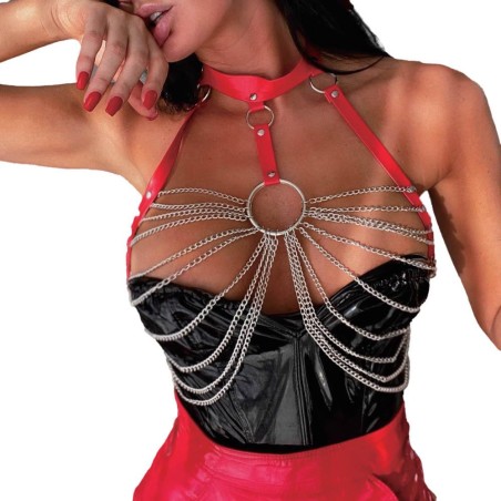 Pure Lust Benet - Łańcuszek Ozdobny na Biust - Czerwony