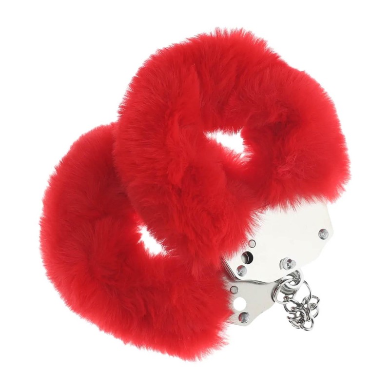 Ouch! Heavy-duty Fluffy Handcuffs - Futerkowe Kajdanki - Czerwone