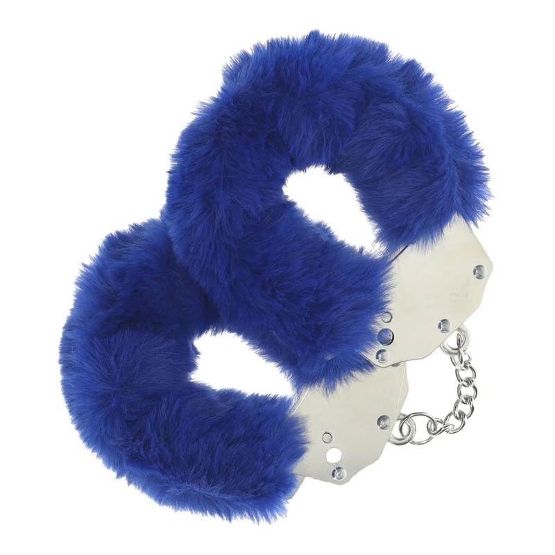 Ouch! Heavy-duty Fluffy Handcuffs - Futerkowe Kajdanki - Navy