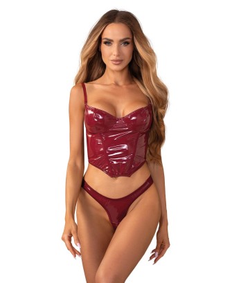 Obsessive Redya Gorset Wetlook i Stringi - Czerwony - S/M