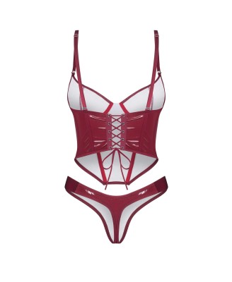 Obsessive Redya Gorset Wetlook i Stringi - Czerwony - S/M