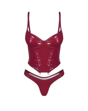 Obsessive Redya Gorset Wetlook i Stringi - Czerwony - S/M