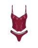 Obsessive Redya Gorset Wetlook i Stringi - Czerwony - S/M