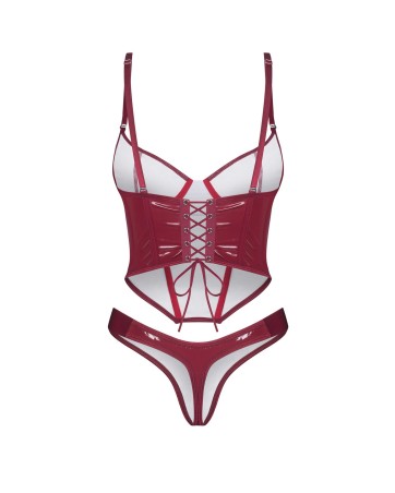 Obsessive Redya Gorset Wetlook i Stringi - Czerwony - 2XL/3XL