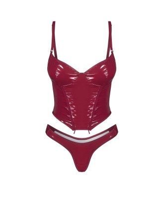 Obsessive Redya Gorset Wetlook i Stringi - Czerwony - 2XL/3XL