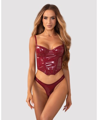 Obsessive Redya Gorset Wetlook i Stringi - Czerwony - 2XL/3XL