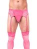 Prowler Pink Lace Garter - Koronkowy Komplet Sissy - Różowy - L