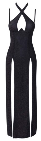 Cottelli Długa Czarna Sukienka z efektem Srebrnego Połysku - XL