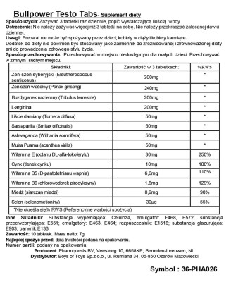 Bull Power Testo Tabs - Stimulating Tablets