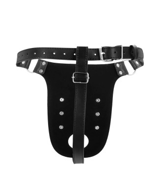 PU Leather Chastity Belt with Straps - Black