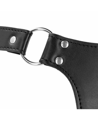 PU Leather Chastity Belt with Straps - Black