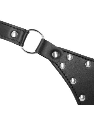 PU Leather Chastity Thong with Chain Detail - Black
