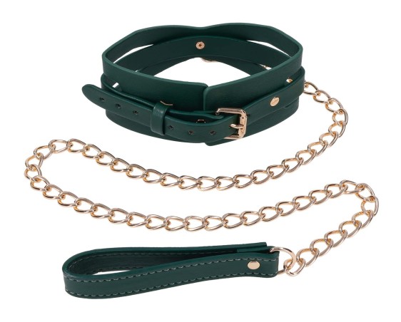Cutout Collar And Leash - Złota Smycz z Czarną Obrożą