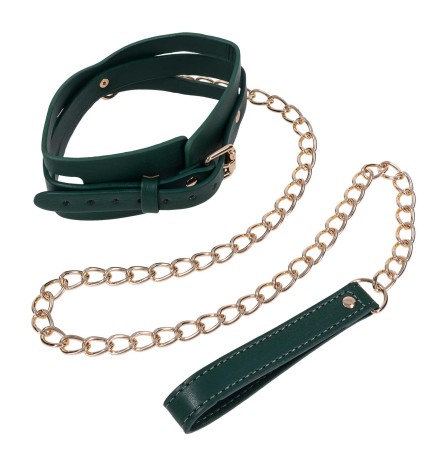 Cutout Collar And Leash - Złota Smycz z Czarną Obrożą