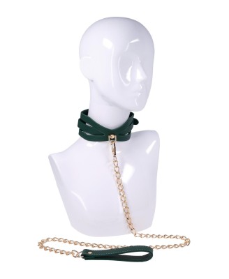 Cutout Collar And Leash - Złota Smycz z Czarną Obrożą