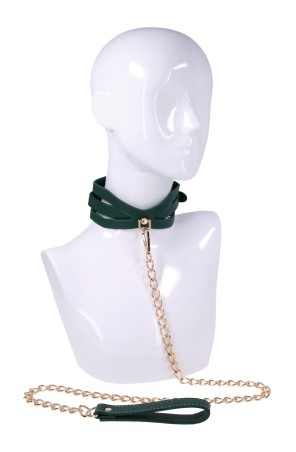 Cutout Collar And Leash - Złota Smycz z Czarną Obrożą