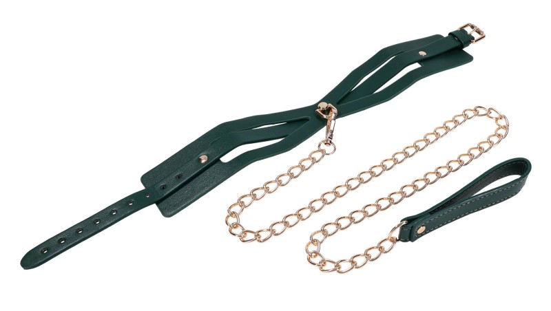 Cutout Collar And Leash - Złota Smycz z Czarną Obrożą