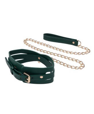 Cutout Collar And Leash - Złota Smycz z Czarną Obrożą