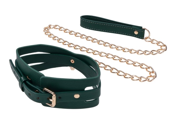 Cutout Collar And Leash - Złota Smycz z Czarną Obrożą