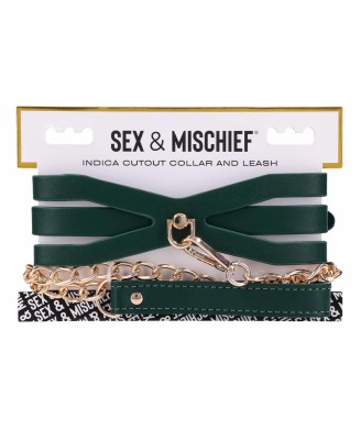 Cutout Collar And Leash - Złota Smycz z Czarną Obrożą