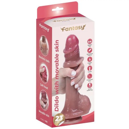 Silikonowy dildo z ruchomą osłonką i realistycznymi jądrami – 23 cm