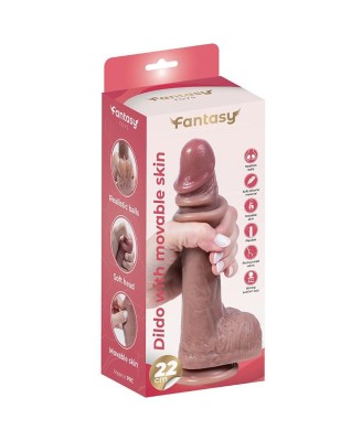 Silikonowy dildo z ruchomą skórką i realistycznymi jądrami 22 cm