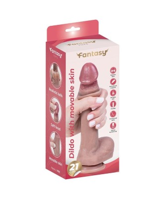 Silikonowy dildo z ruchomą skórką i realistycznymi jądrami 21 cm