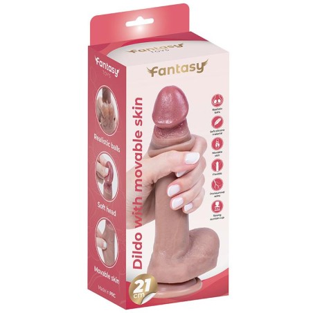 Silikonowy dildo z ruchomą skórką i realistycznymi jądrami 21 cm