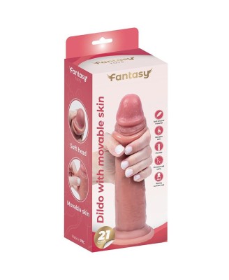 Silikonowy cielisty dildo z ruchomą skórką 21 cm