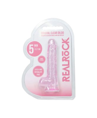 REALROCK Crystal Clear Realistyczne Dildo z Jądrami - 12,7 cm - Różowe