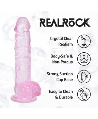 REALROCK Crystal Clear Realistyczne Dildo z Jądrami - 12,7 cm - Różowe