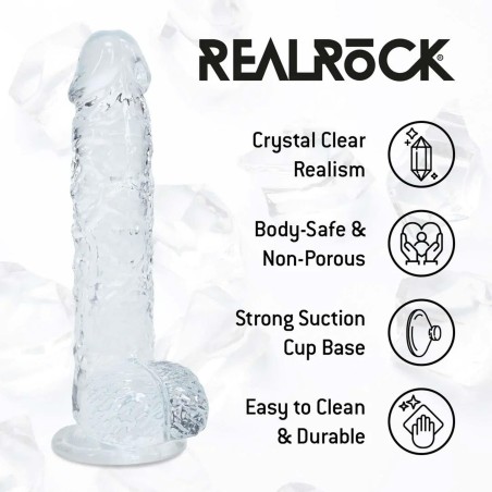 REALROCK Crystal Clear Realistyczne Dildo z Jądrami - 12,7 cm - Transparentne
