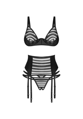 Lune Bellis Komplet 3-częściowy otwarty z Tiulem - Czarny - XL/2XL