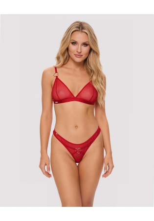 Obsessive Crimessa Prześwitujący Komplet 2-częściowy Tiulowy - Czerwony - S/M