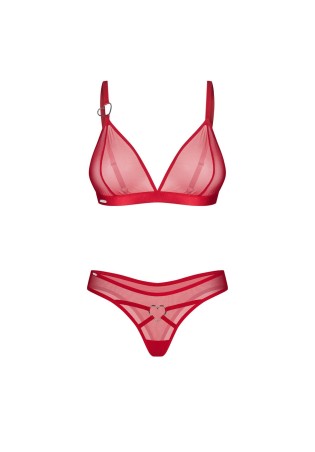 Obsessive Crimessa Prześwitujący Komplet 2-częściowy Tiulowy - Czerwony - S/M