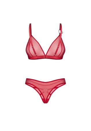 Obsessive Crimessa Prześwitujący Komplet 2-częściowy Tiulowy - Czerwony - S/M