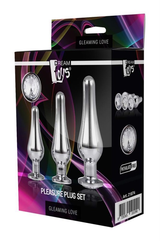 GLEAMING LOVE PLEASURE SET - Zestaw Korków Analnych z Kryształkiem - Srebrny