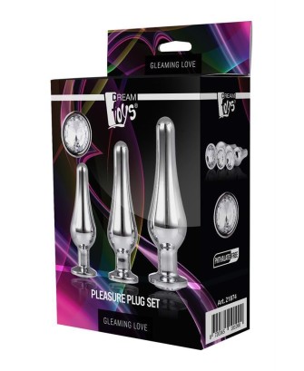 GLEAMING LOVE PLEASURE SET - Zestaw Korków Analnych z Kryształkiem - Srebrny