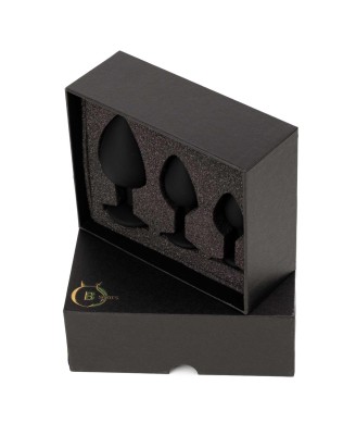 Jewellery - Silicone PLUG - Zestaw Czarnych Silikonowych Korków Analnych z Kryształkiem