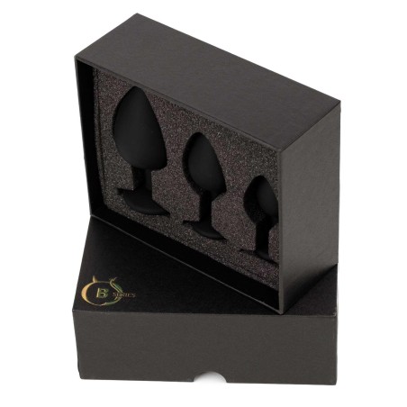 Jewellery - Silicone PLUG - Zestaw Czarnych Silikonowych Korków Analnych z Kryształkiem