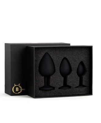Jewellery - Silicone PLUG - Zestaw Czarnych Silikonowych Korków Analnych z Kryształkiem