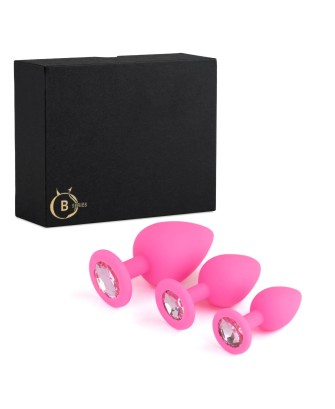 Jewellery - Silicone PLUG - Zestaw Różowych Silikonowych Korków Analnych z Kryształkiem