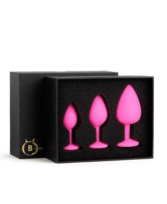 Jewellery - Silicone PLUG - Zestaw Różowych Silikonowych Korków Analnych z Kryształkiem