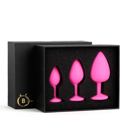 Jewellery - Silicone PLUG - Zestaw Różowych Silikonowych Korków Analnych z Kryształkiem